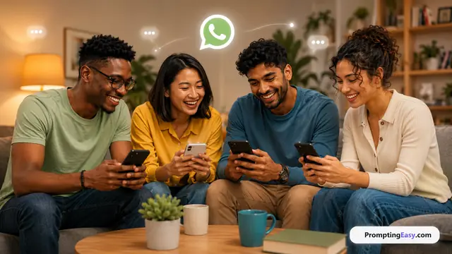 Friends using a smartphone together with subtle messaging interface elements